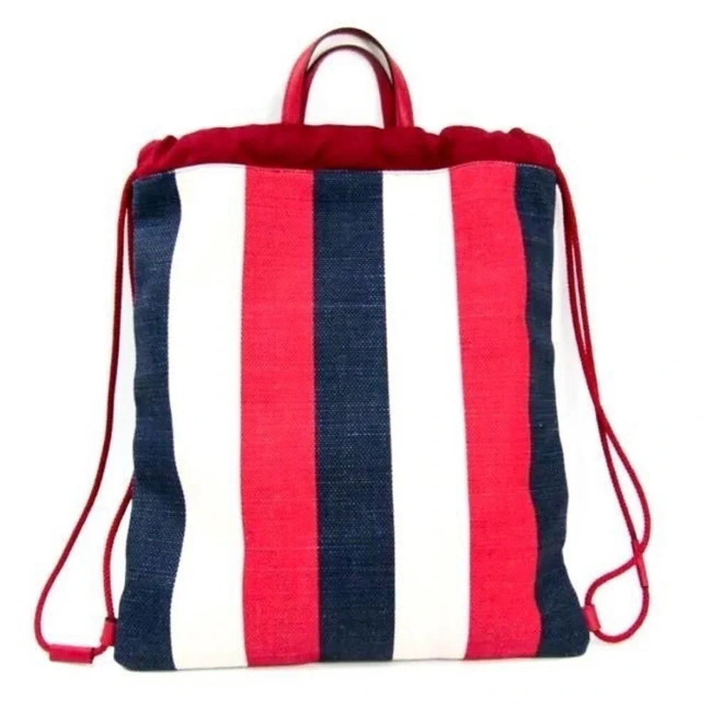 🆕GUCCI🌟NWT- Full Size Backpack | Leather + Striped Canvas Gucci Bag! DUSTBAG!